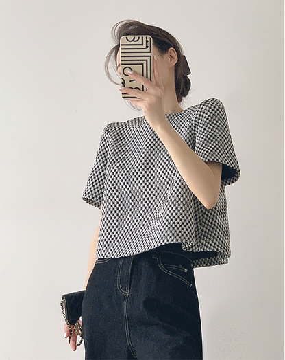 ♀Monotone Plaid Short Shirt