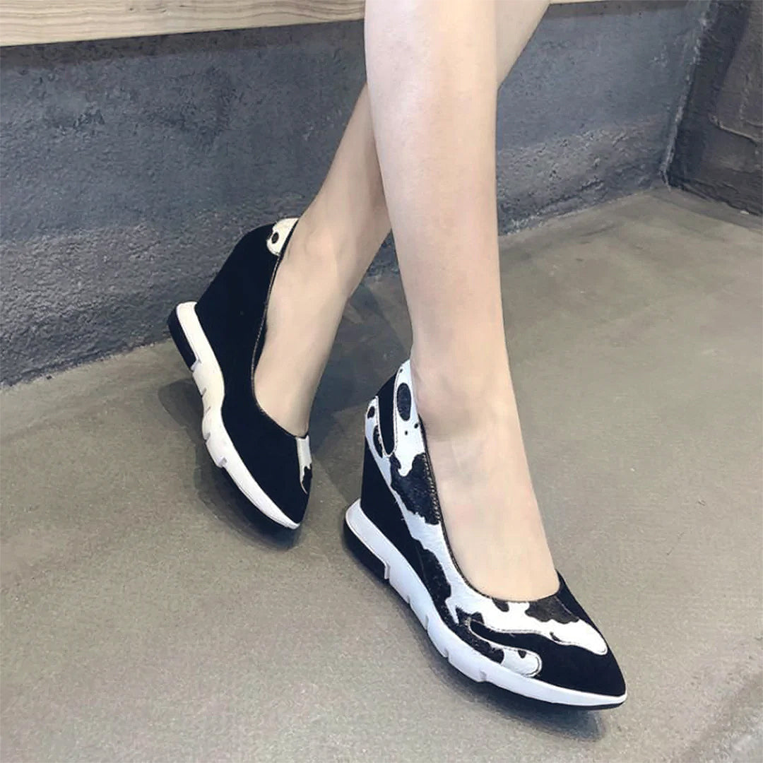 ♀Horsehair Pointed Toe Wedge Sole Shoes