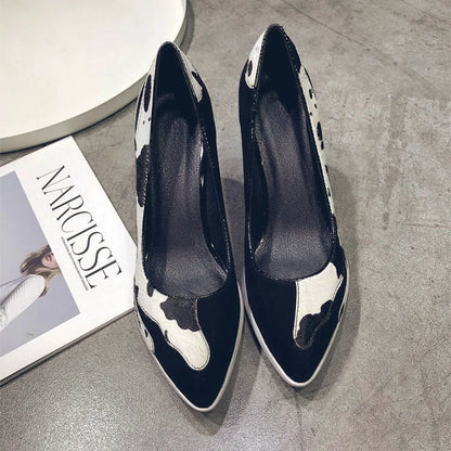 ♀Horsehair Pointed Toe Wedge Sole Shoes