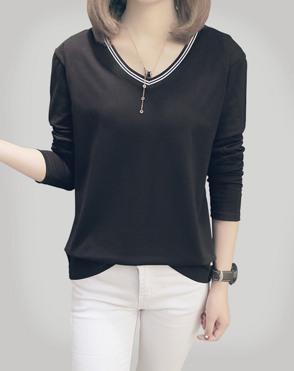 ♀Straight Line V-neck Shirt