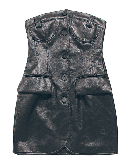 ♀Leather Tube Top Dress & Short Jacket