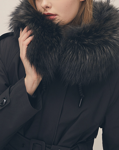 ♀Fur Hooded Trench Coat