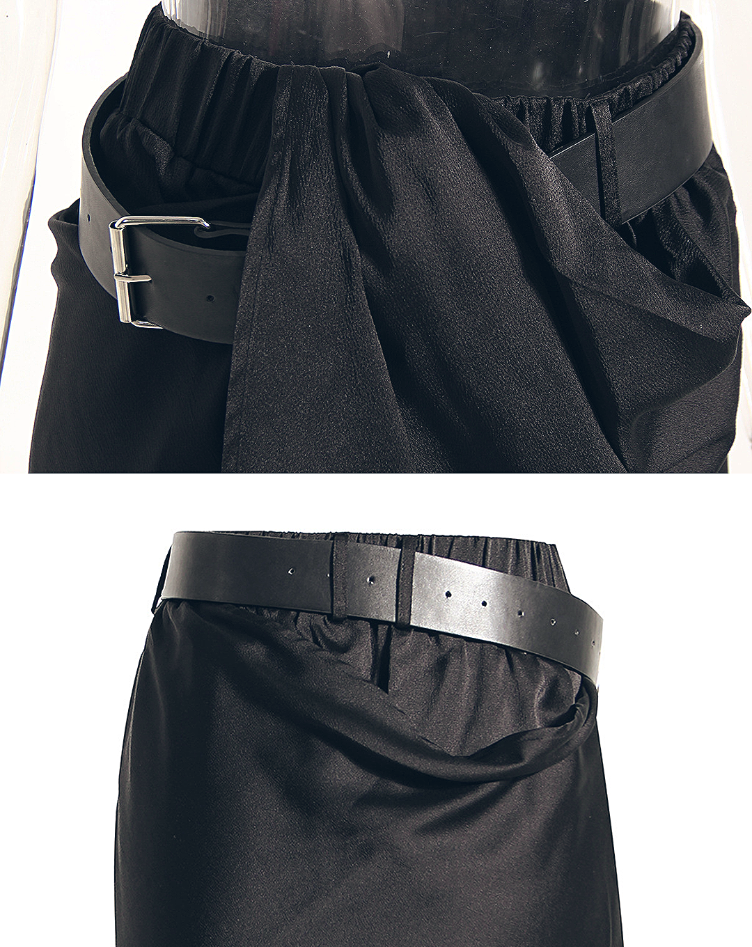 ♀Back Cutout Shirt & Wrap Belt Skirt