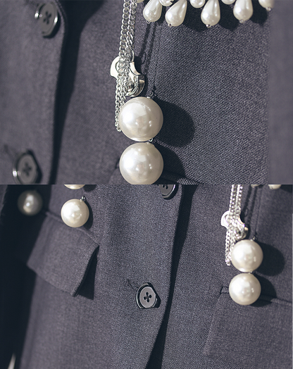 ♀Pearl Decoration Gray Jacket