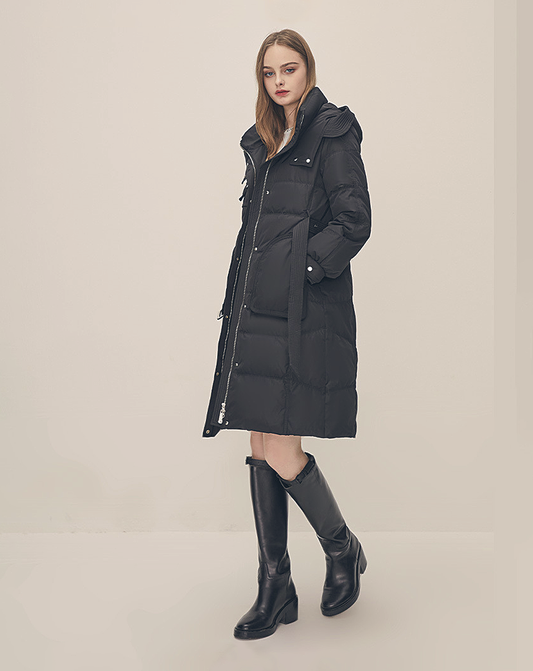 ♀Hood And Zipper Middle Down Coat