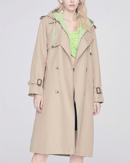 ♀Neon Green Hood Trench Coat