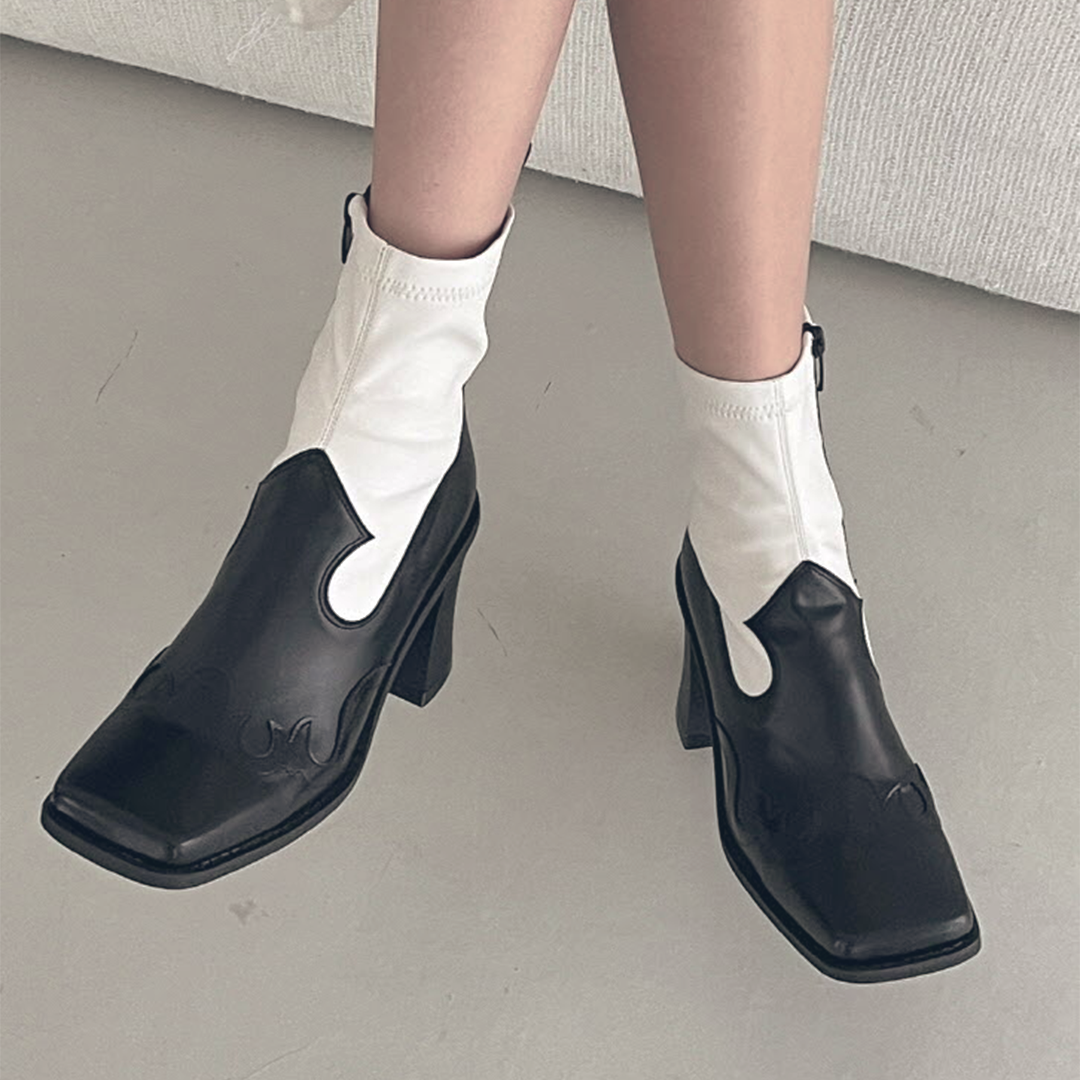 ♀本革／Square Toe Short Western Boots