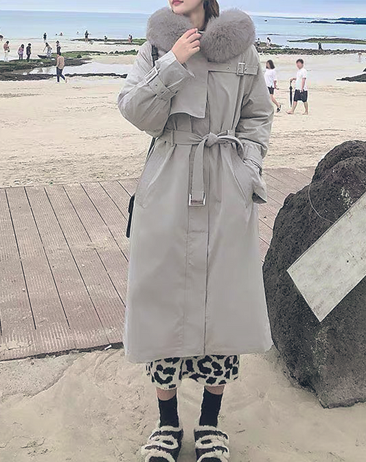 ♀Fur Hooded Long Coat