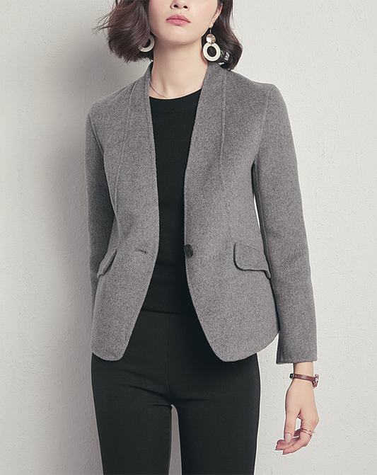 ♀Collarless Wool Jacket