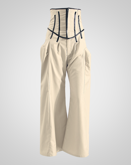 ♀Piping Design Volume Tuck Wide Pants