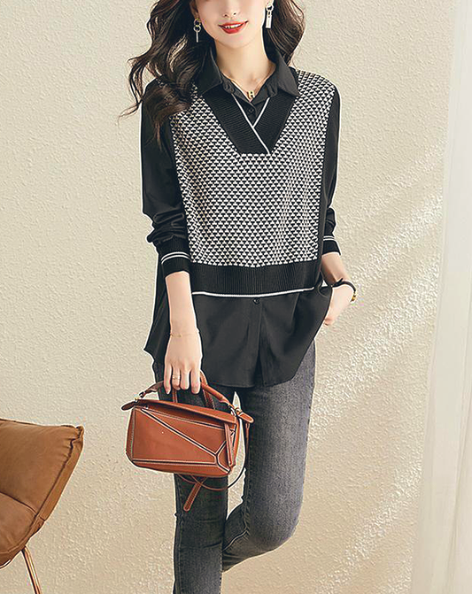 ♀Patterned Vest Docking Shirt