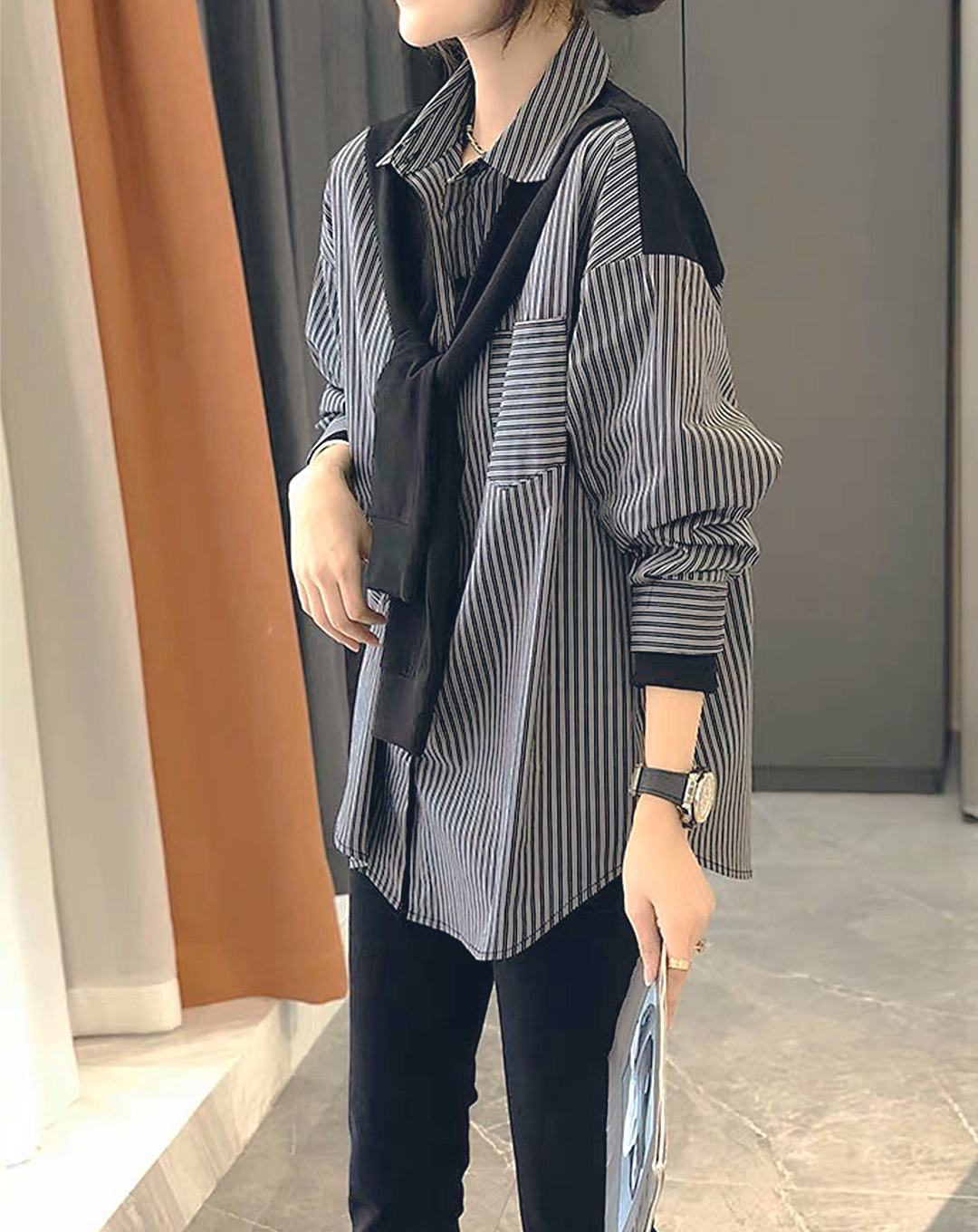♀Shawl Design Striped Shirt