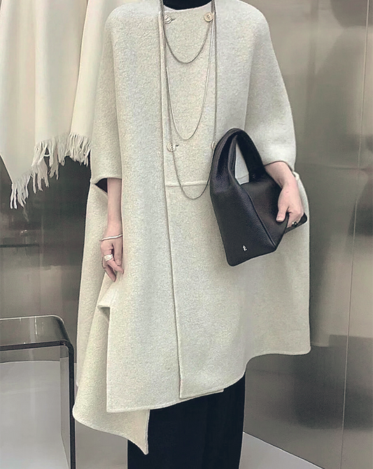 ♀Collarless Cape Style Coat