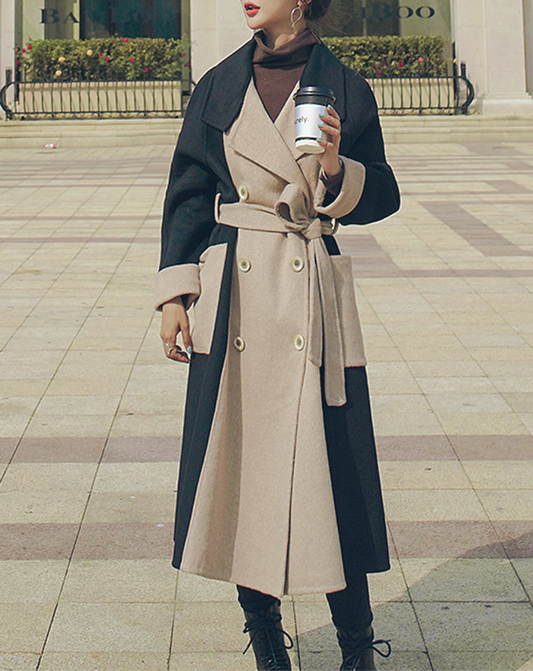 ♀Bicolor Wool Chester Coat