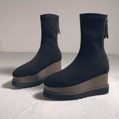 ♀本革／Wood Wedge Sole Boots