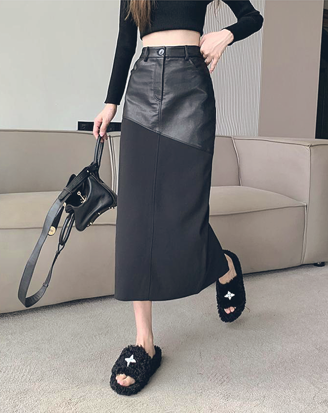 ♀Top Leather Long Skirt