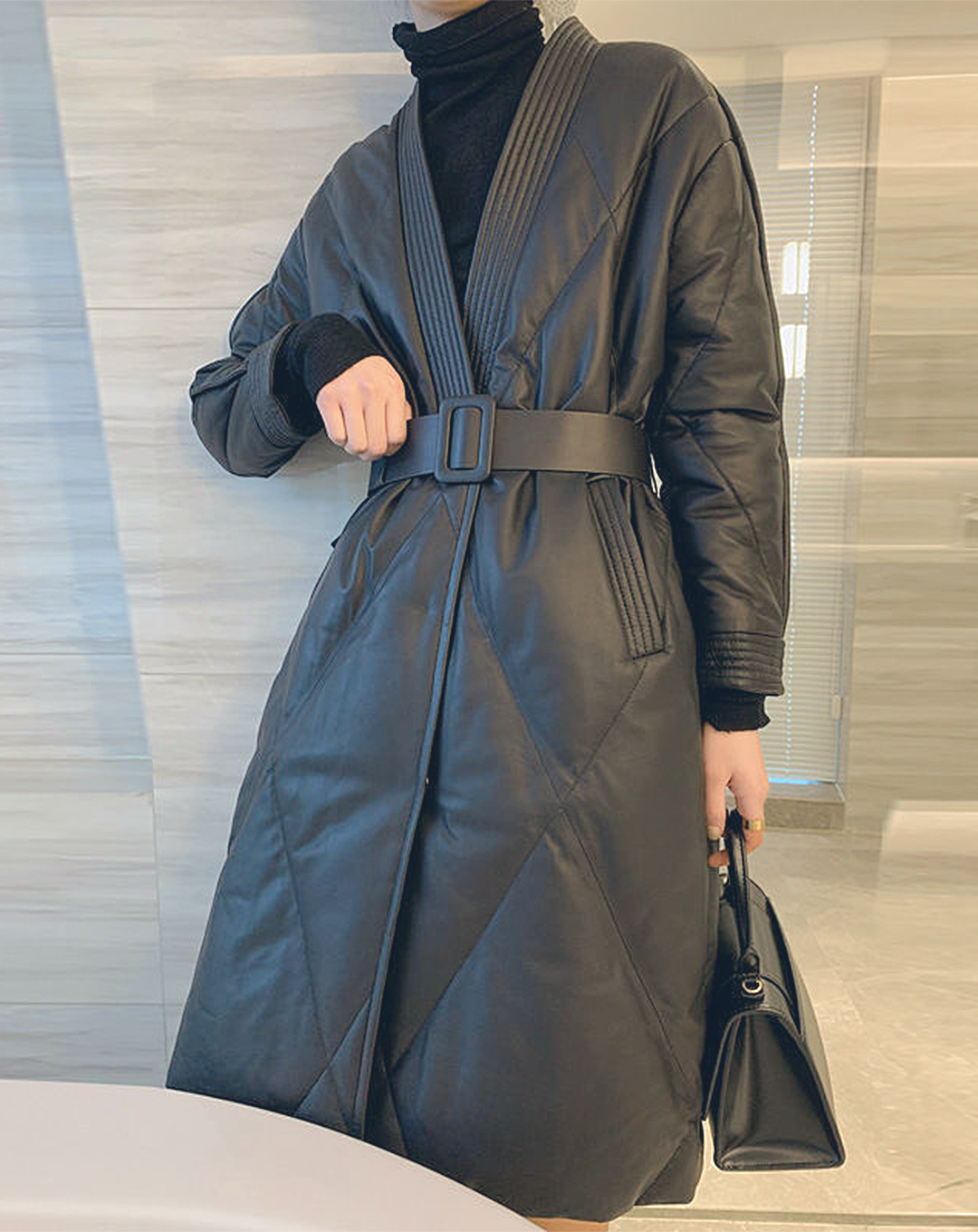 ♀Quilted Collarless Coat