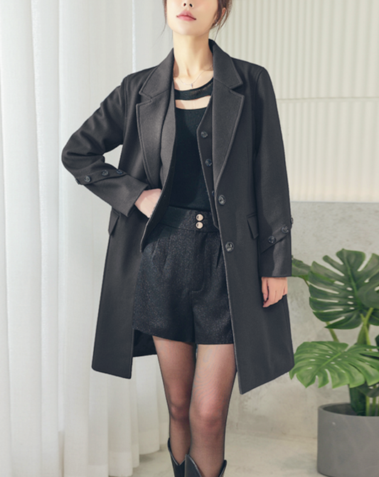 ♀Side Button Design Middle Coat