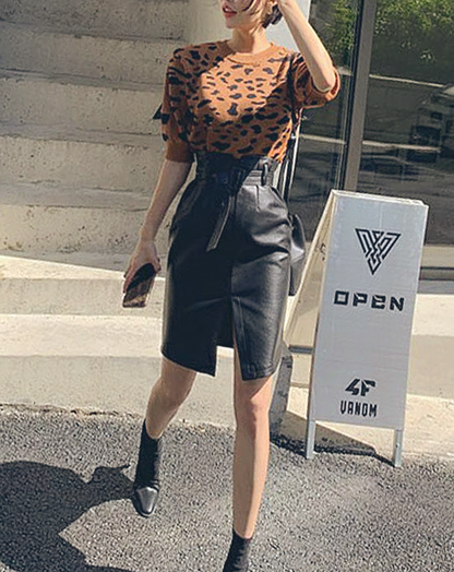 ♀Belt Leather Skirt
