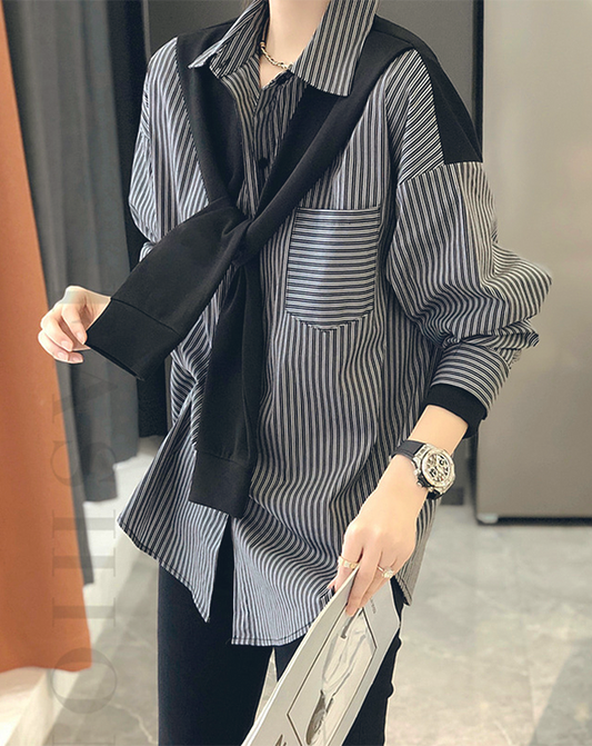 ♀Shawl Design Striped Shirt