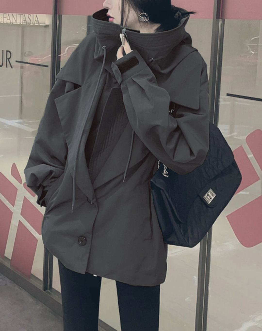 ♀Big Hooded Middle Trench Coat