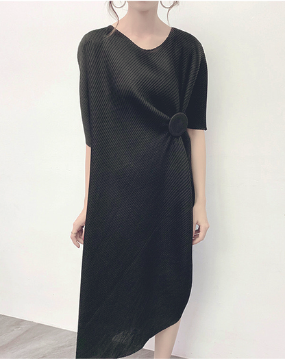 ♀Button Design Pleated Dress