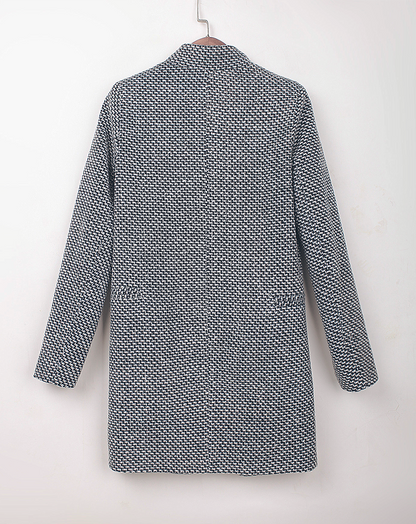 ♀Stand Collar Style Tweed Pattern Middle Coat