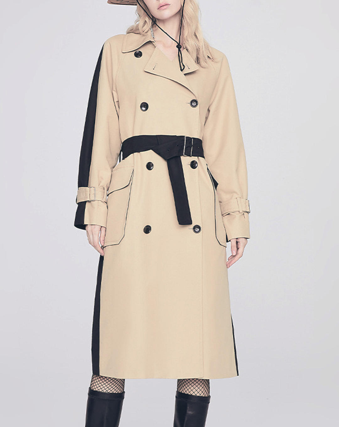 ♀Contrast Color Double Breasted Trench Coat