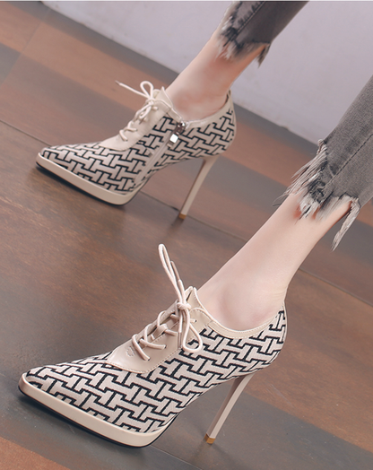 ♀Contrast Color Pointed Toe Slim Shoes