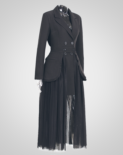 ♀Double-breasted Coat & Pleated Tulle Skirt