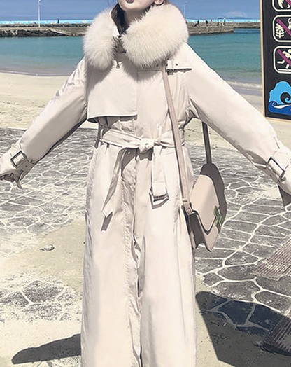 ♀Fur Hooded Long Coat