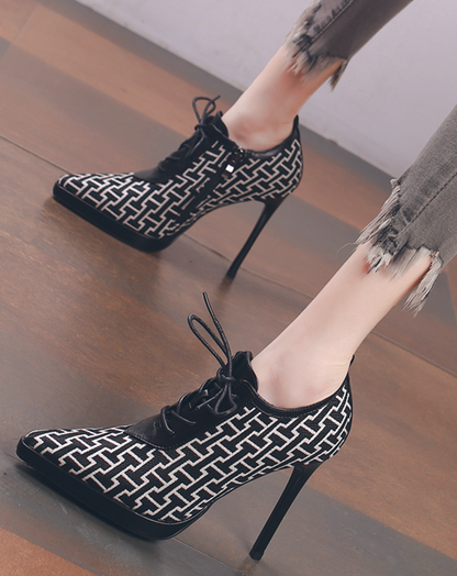 ♀Contrast Color Pointed Toe Slim Shoes