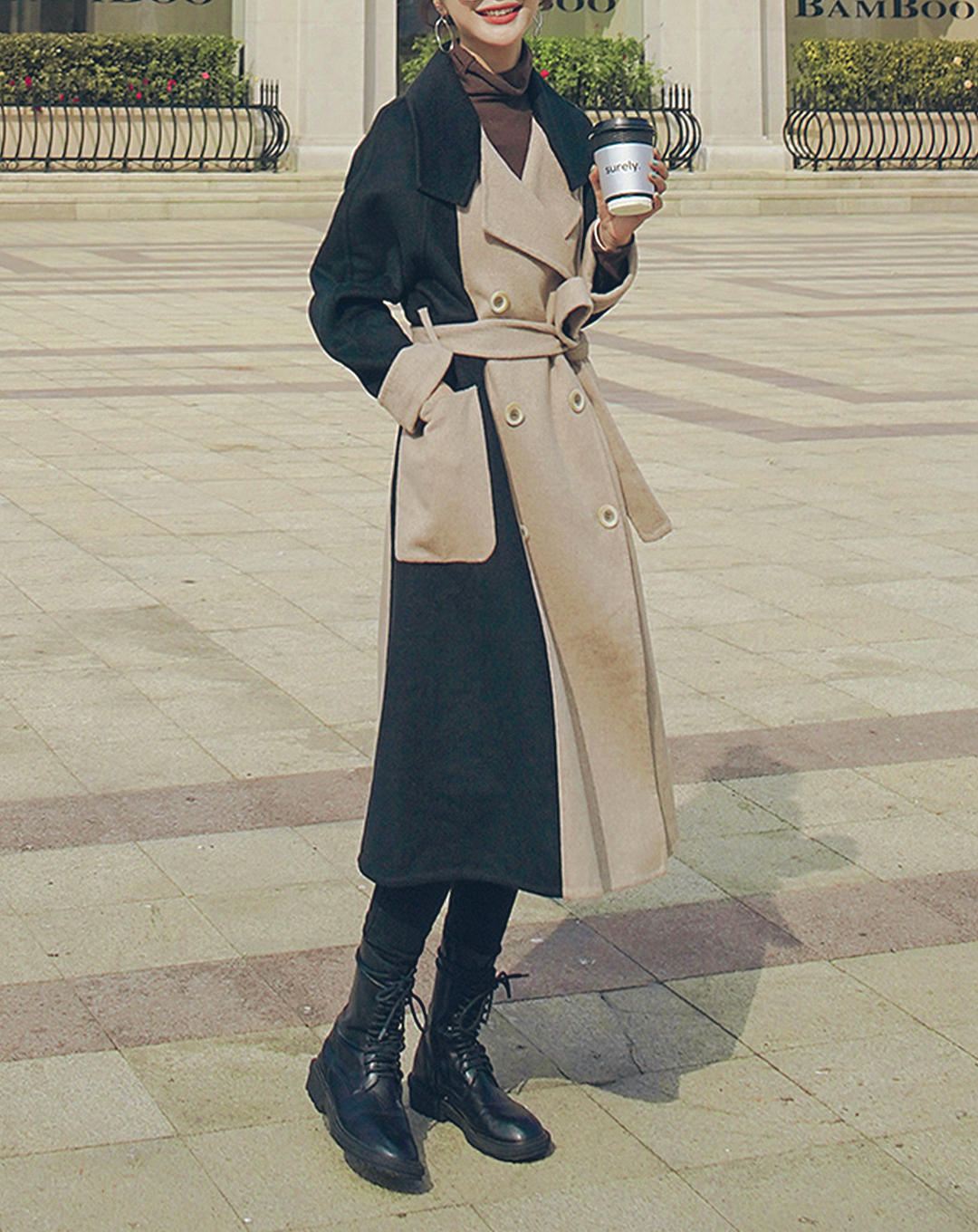 ♀Bicolor Wool Chester Coat