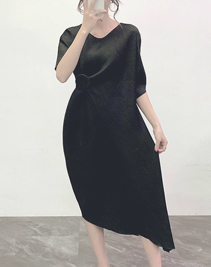 ♀Button Design Pleated Dress