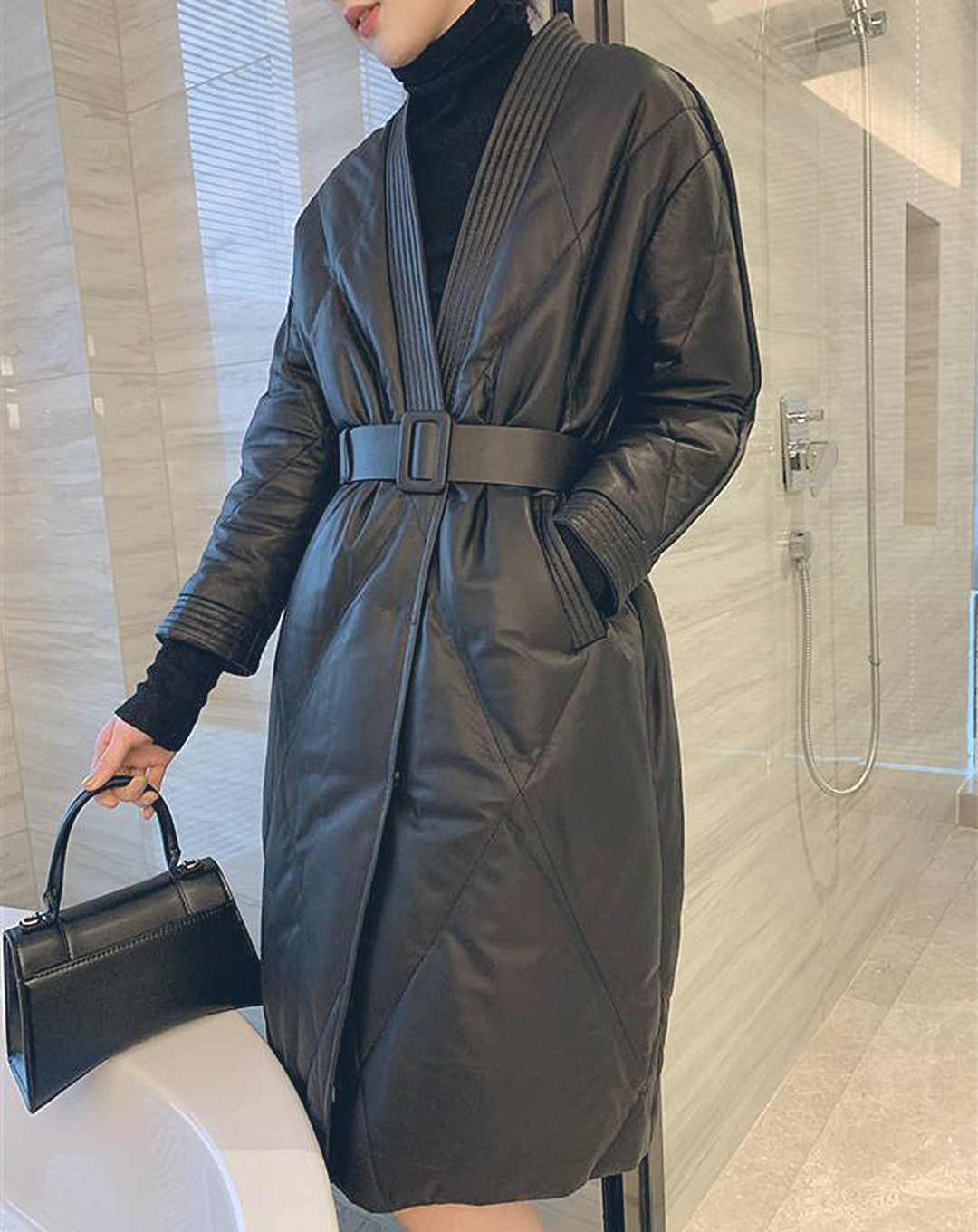 ♀Quilted Collarless Coat