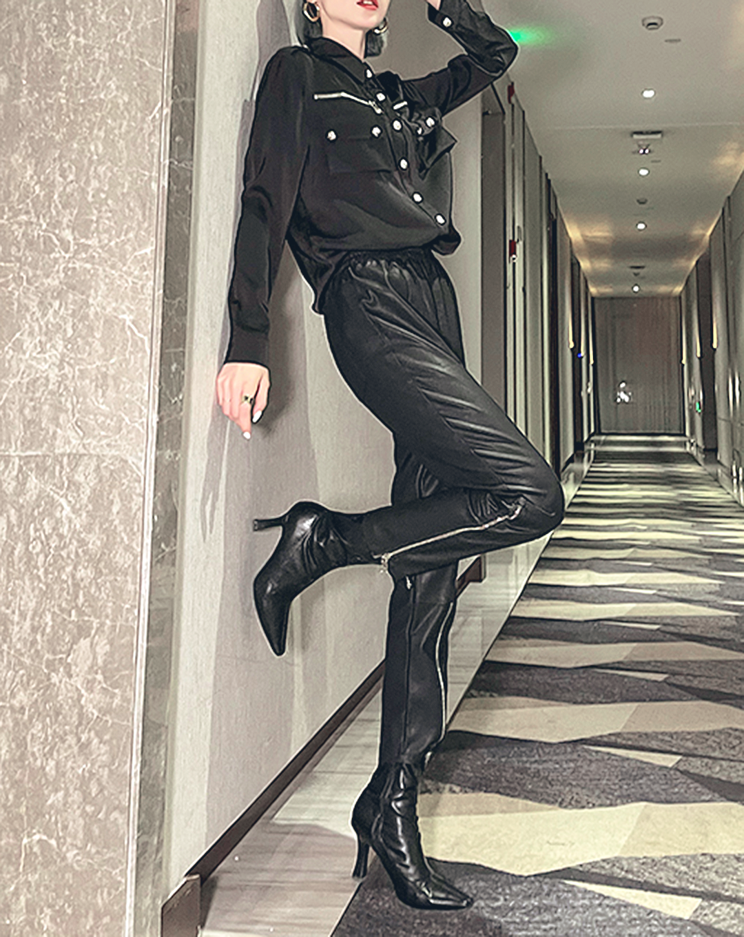 ♀Multiple Zip Leather Pants