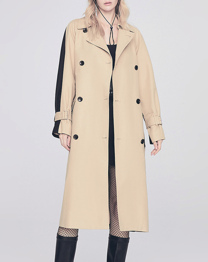 ♀Contrast Color Double Breasted Trench Coat
