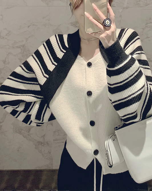 ♀Striped Cardigan Docking Tops