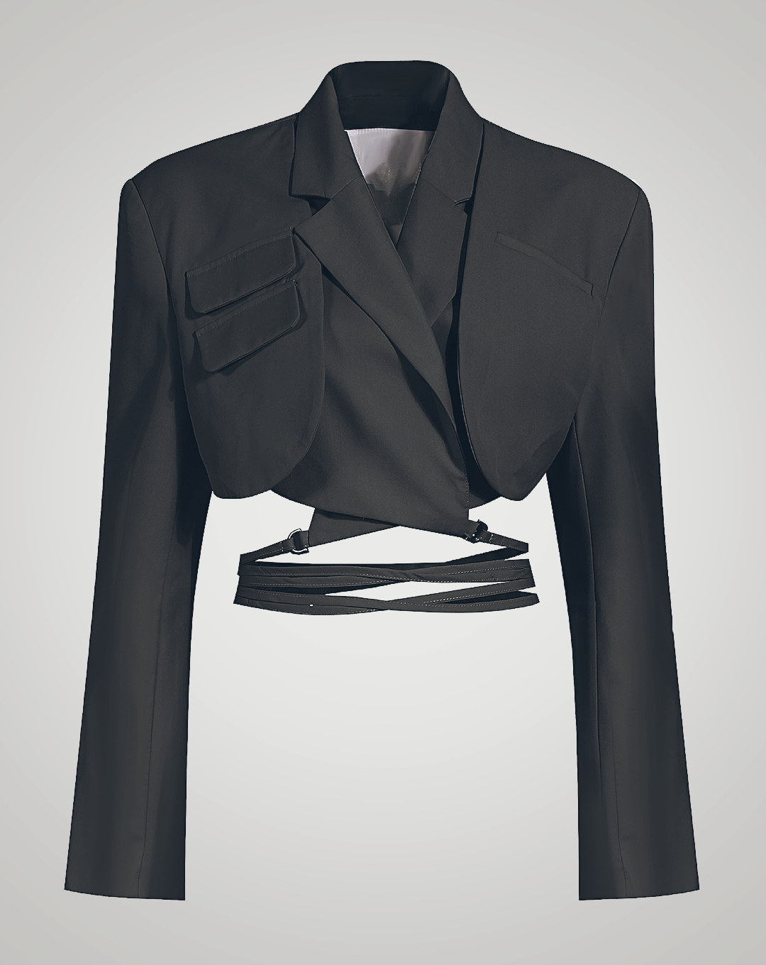 ♀Narrow Belt Short Jacket & Asymmetric Design Pleats Skirt