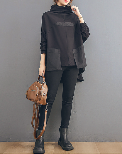 ♀Stand Collar Flap Pocket Pullover