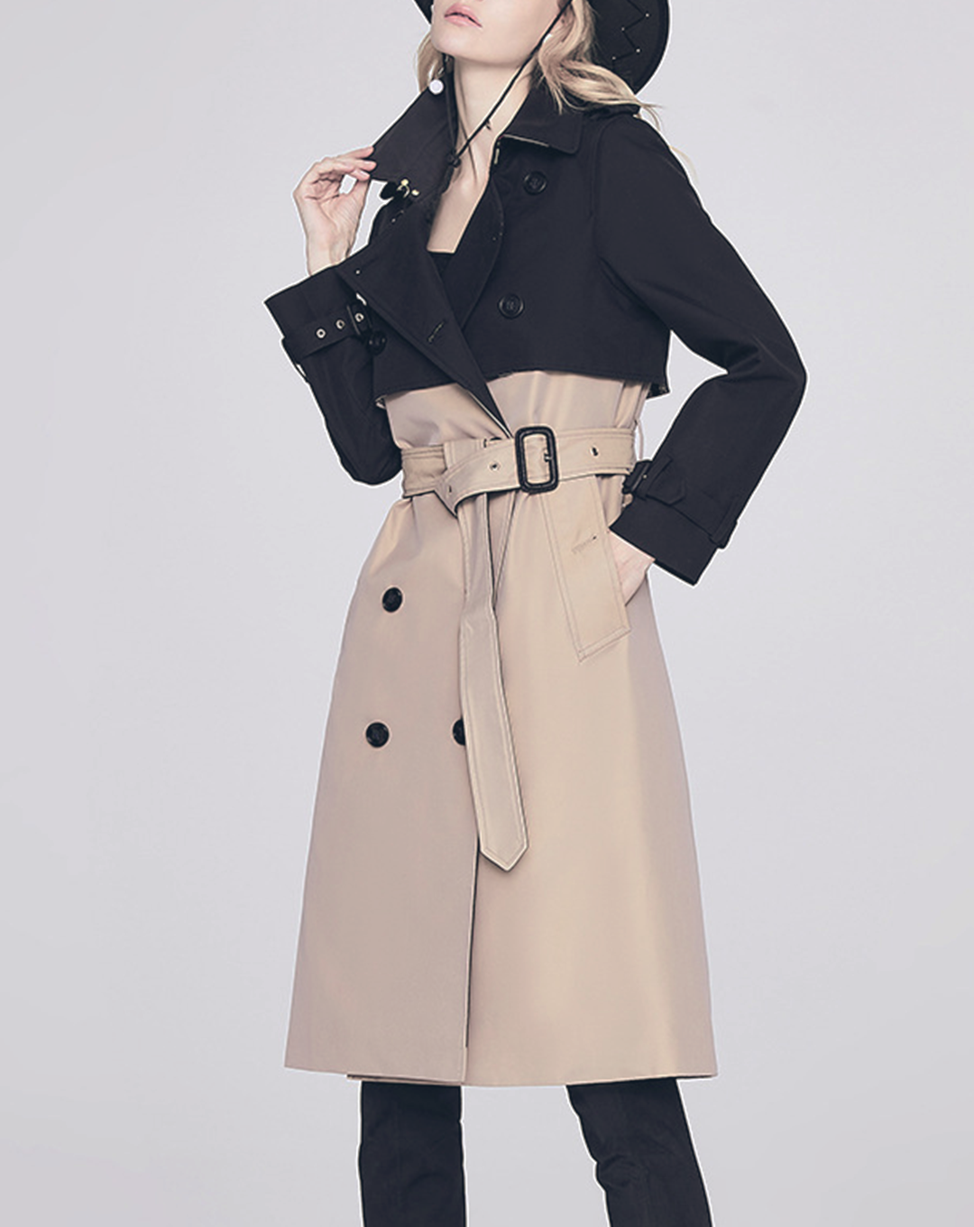 ♀Bicolor Double Breasted Urban Casual Trench Coat