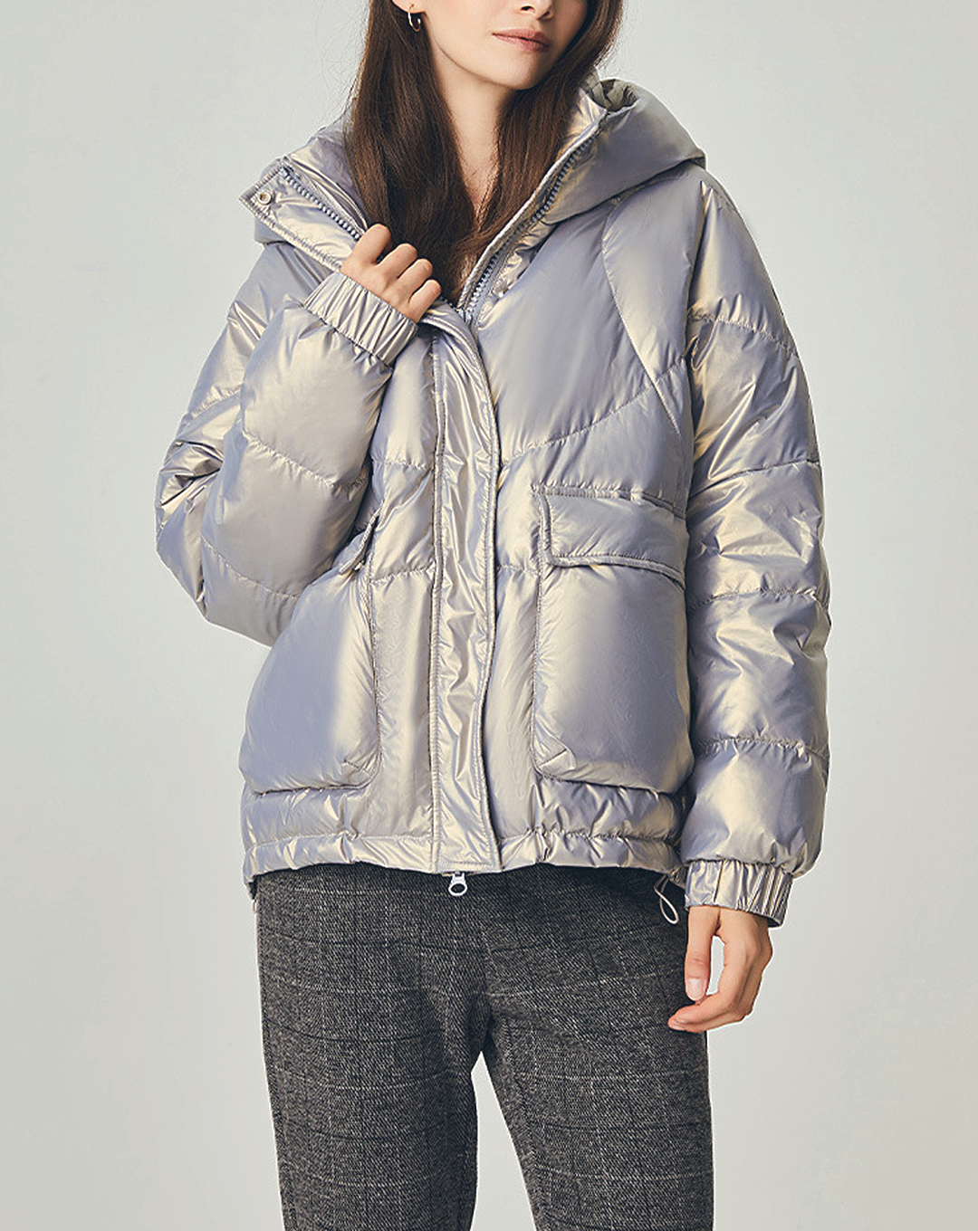 ♀High Neck Hoodie Down Jacket