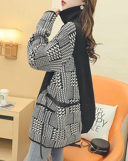 ♀Houndstooth Switching Knit