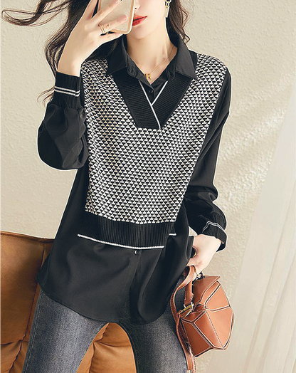 ♀Patterned Vest Docking Shirt