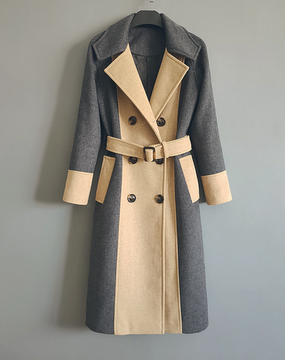 ♀Bicolor Double Breasted Wool Coat