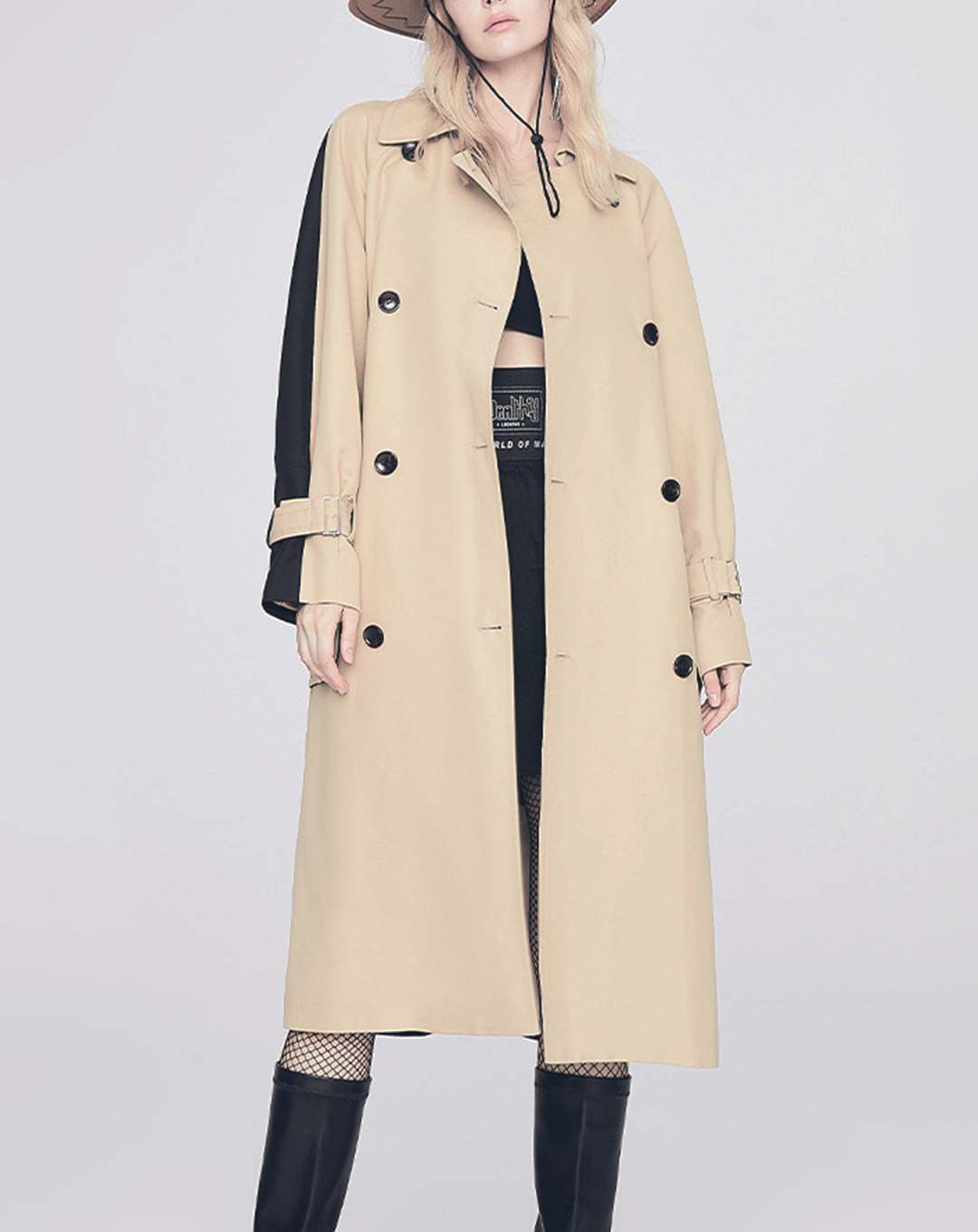 ♀Contrast Color Double Breasted Trench Coat