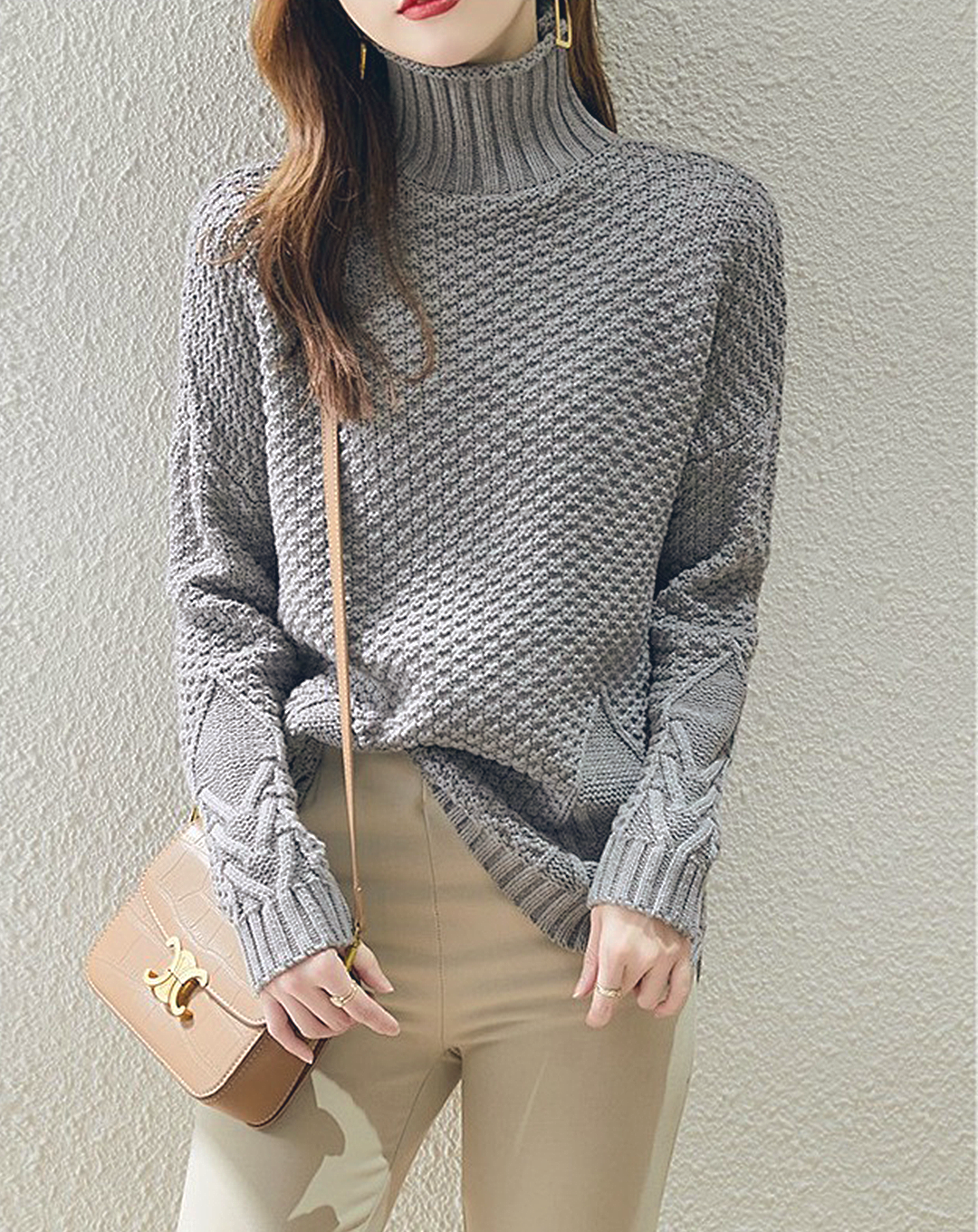 ♀Seed Stitch High Neck Knit