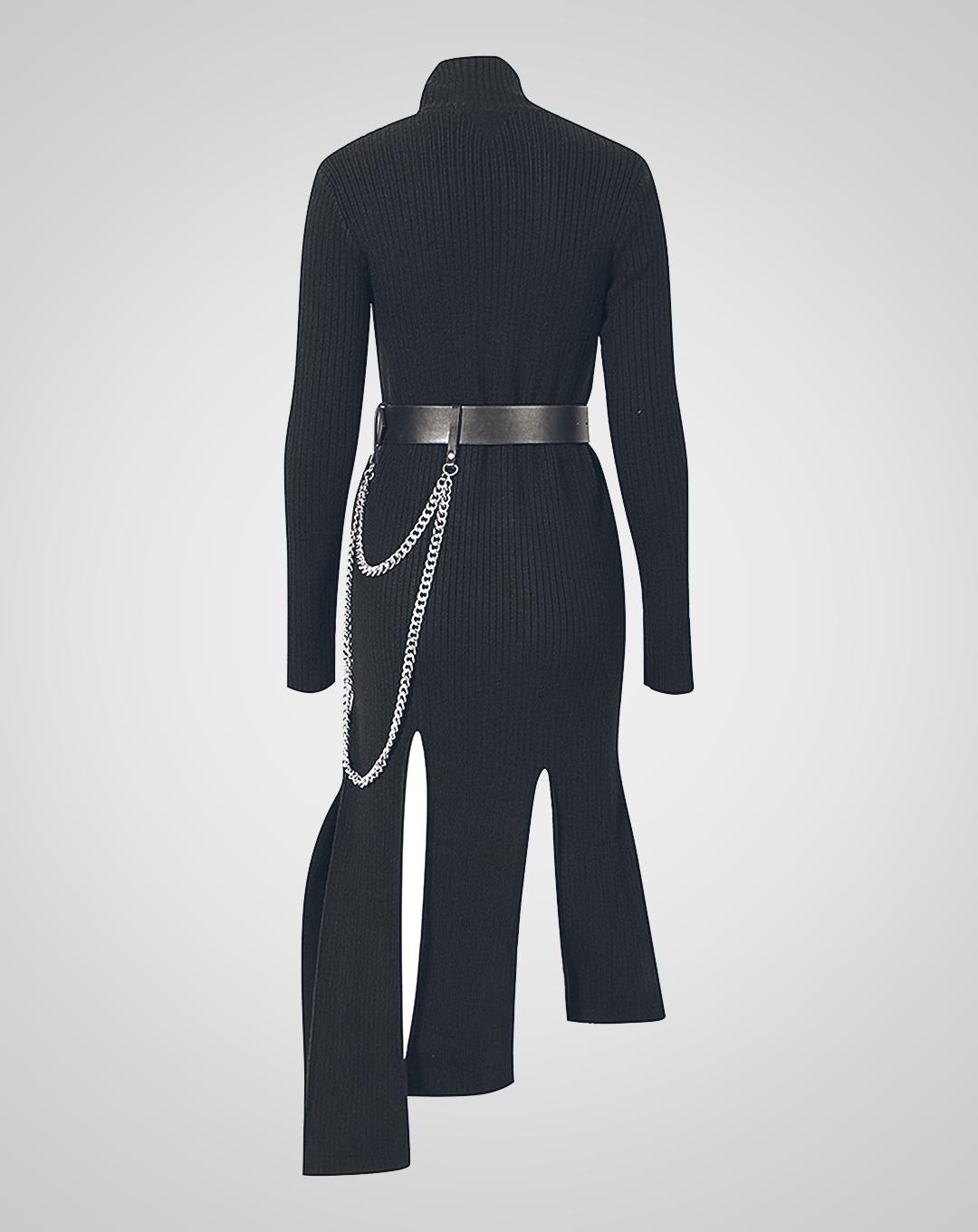 ♀Irregular Hem Chain Belt Knit Dress