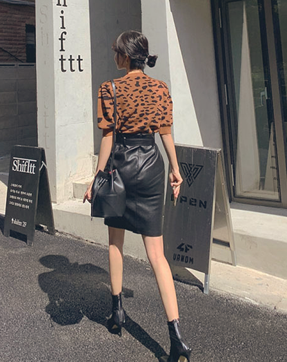 ♀Belt Leather Skirt