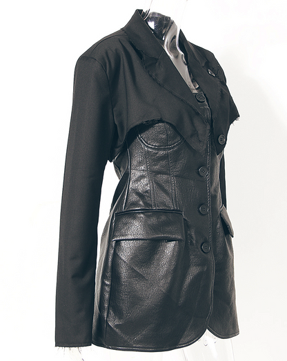 ♀Leather Tube Top Dress & Short Jacket